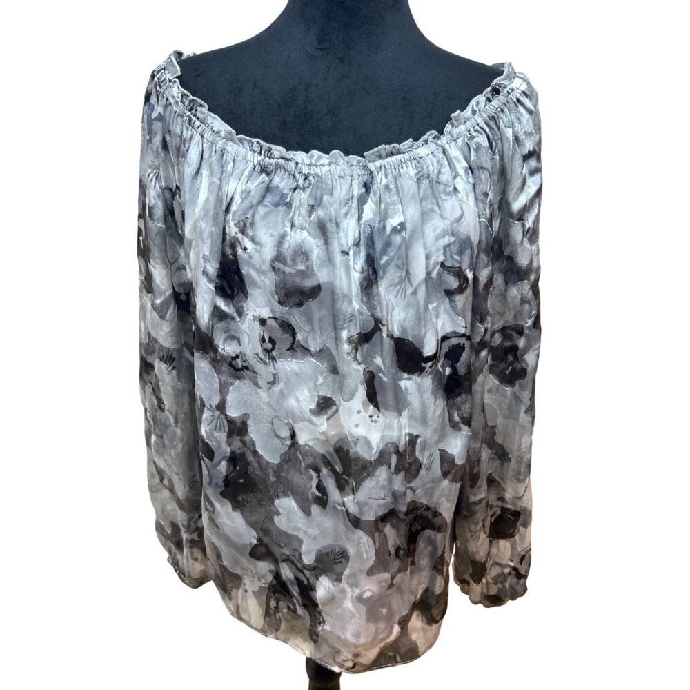 WHBM Top Women's XL Off Shoulder Silk Blend Floral Boho Peasant Style Flowy NWT